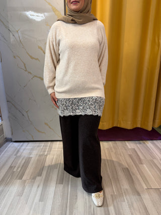 Longpullover mit Spitzendetail