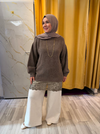 Longpullover mit Spitzendetail