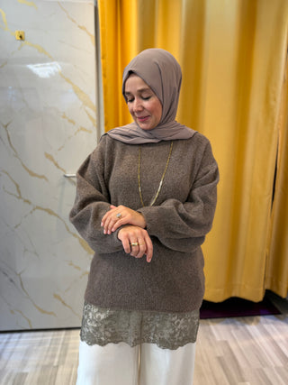 Longpullover mit Spitzendetail
