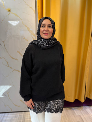 Longpullover mit Spitzendetail