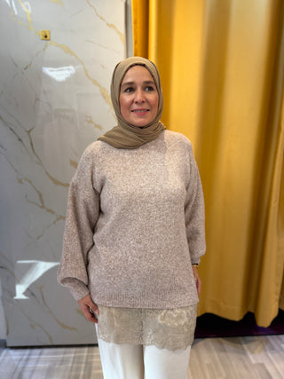 Longpullover mit Spitzendetail