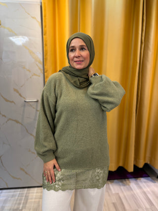 Longpullover mit Spitzendetail