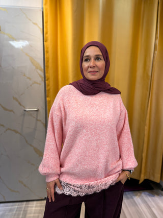 Longpullover mit Spitzendetail