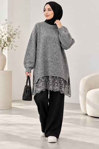 Longpullover mit Spitzendetail